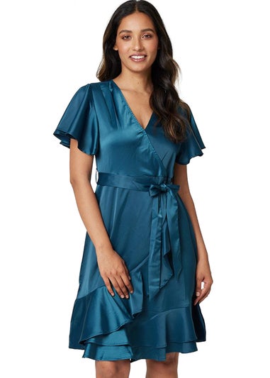 Izabel London Green Frill Detail Short Wrap Dress