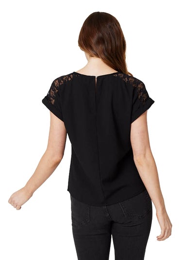 Izabel London Black Lace Shoulder Short Sleeve Top
