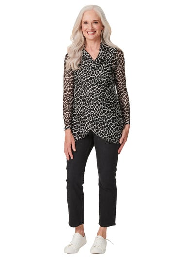 Izabel London Black Printed Longline Layered Blouse