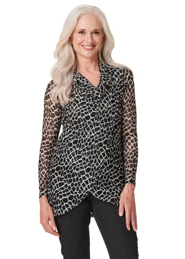 Izabel London Black Printed Longline Layered Blouse