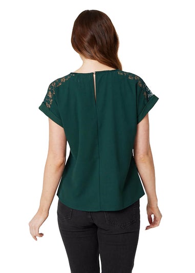 Izabel London Green Lace Shoulder Short Sleeve Top