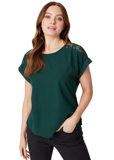 Izabel London Green Lace Shoulder Short Sleeve Top