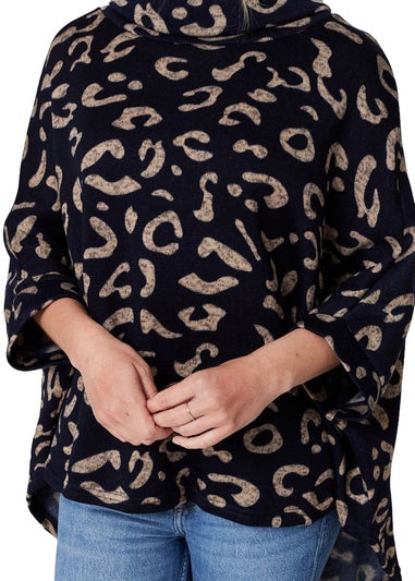 Izabel London Navy Printed Oversized High Neck Top