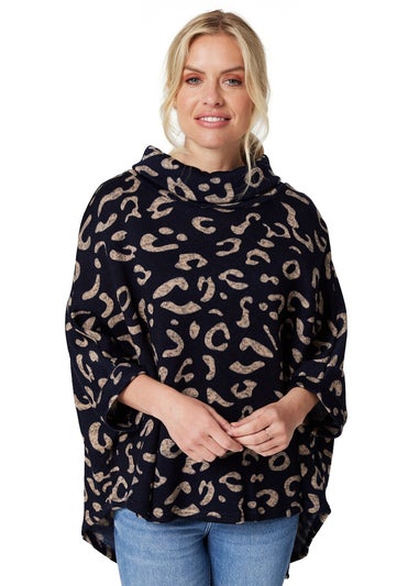Izabel London Navy Printed Oversized High Neck Top