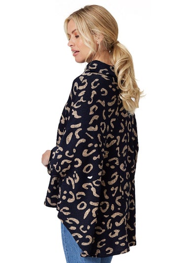 Izabel London Navy Printed Oversized High Neck Top