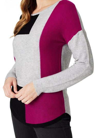 Izabel London Grey Colour Block Curve Knit Top