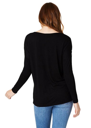 Izabel London Black Chevron Print Long Sleeve Top