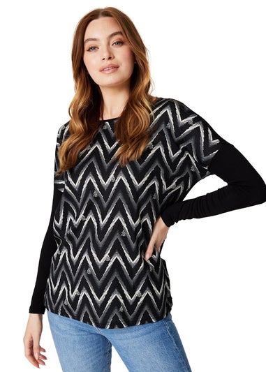 Izabel London Black Chevron Print Long Sleeve Top