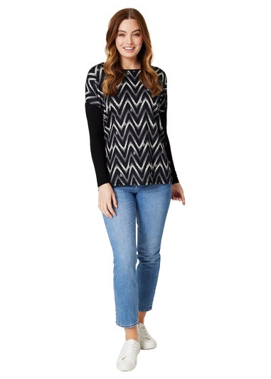 Izabel London Black Chevron Print Long Sleeve Top
