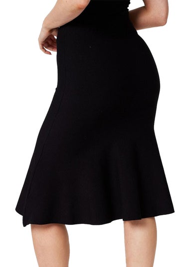 Izabel London Black High Waist A-Line Midi Knit Skirt