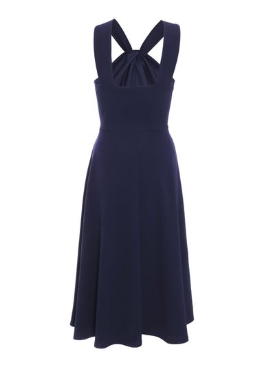 Quiz Blue Cross Front Skater Midi Dress