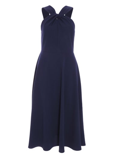 Quiz Blue Cross Front Skater Midi Dress