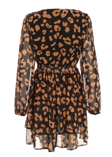 Quiz Black Chiffon Animal Print Skater Dress