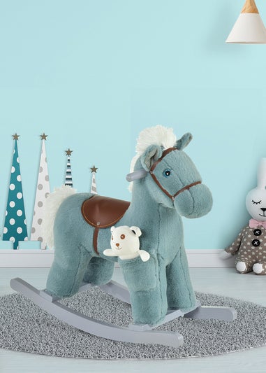 HOMCOM Kids Plush Rocking Horse Toy Blue