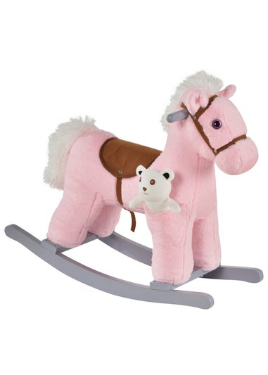 HOMCOM Kids Plush Rocking Horse Toy Pink