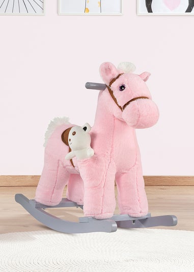 HOMCOM Kids Plush Rocking Horse Toy Pink