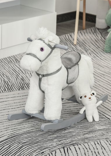 HOMCOM Kids Plush Rocking Horse Toy White