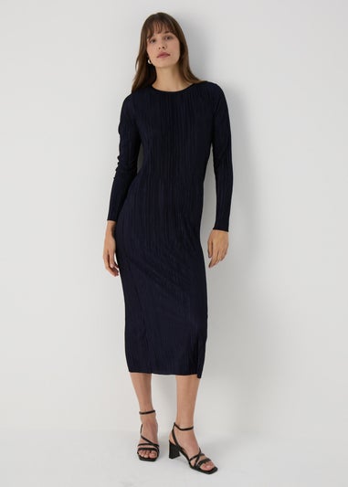 Navy Plisse Column Dress