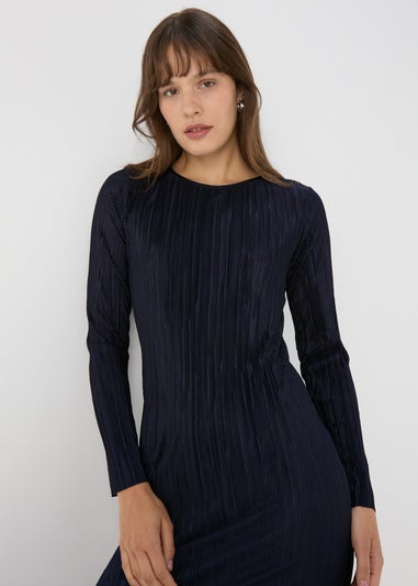 Navy Plisse Column Dress