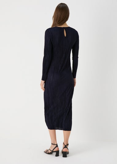 Navy Plisse Column Dress