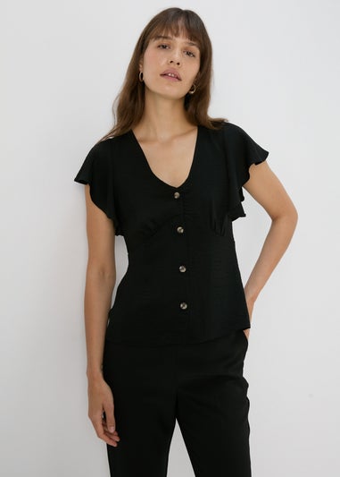 Et Vous Black Airflow Angel Sleeve Blouse Top