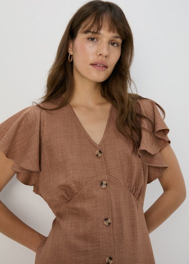 Et Vous Beige Airflow Angel Sleeve Midi Dress
