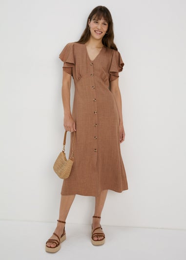 Et Vous Beige Airflow Angel Sleeve Midi Dress