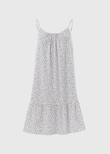 White Black Mono Spot Viscose Mini Cami Dress