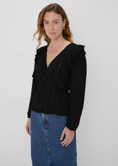 Black Frill Detail Broderie Top