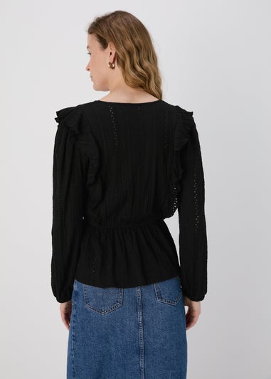 Black Frill Detail Broderie Top