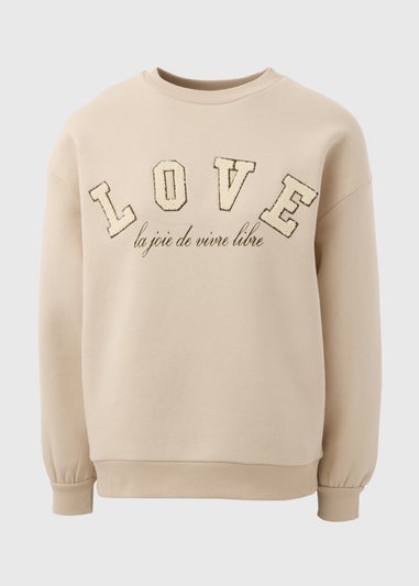 Beige Love Slogan Sweatshirt