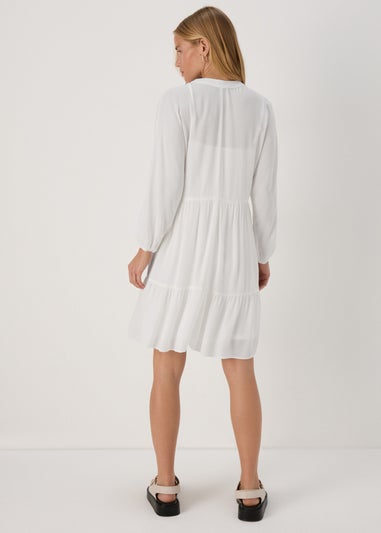Ivory Crinkle Trim Smock Dress
