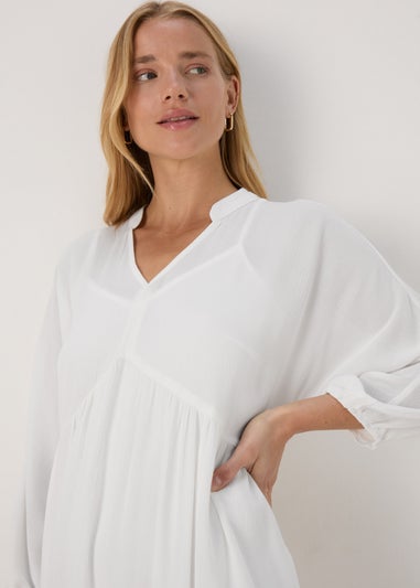 Ivory Crinkle Trim Smock Dress