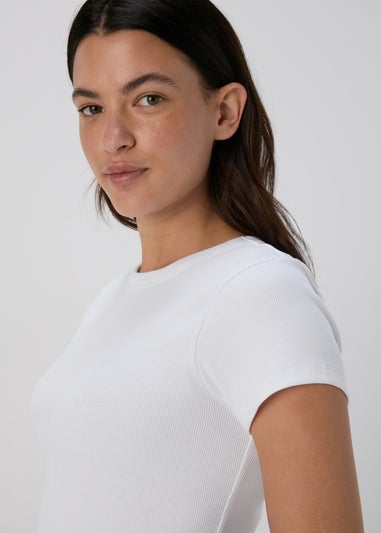 White Plain Ribbed T-Shirt