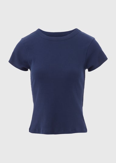 Blue Plain Ribbed T-Shirt