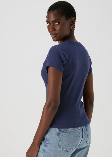 Blue Plain Ribbed T-Shirt