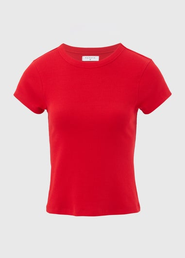 Red Plain Ribbed T-Shirt