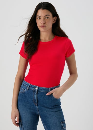 Red Plain Ribbed T-Shirt