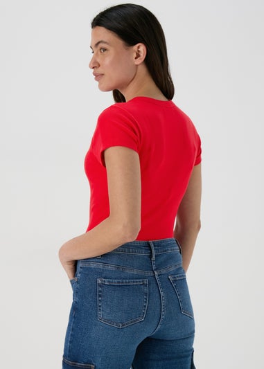 Red Plain Ribbed T-Shirt