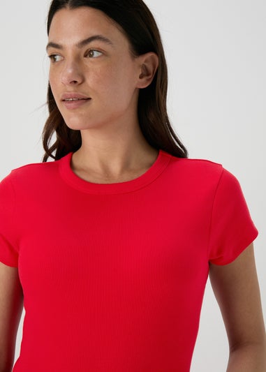 Red Plain Ribbed T-Shirt