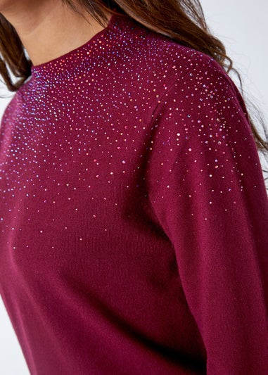 Roman Bordeaux Diamante Long Sleeve Jumper