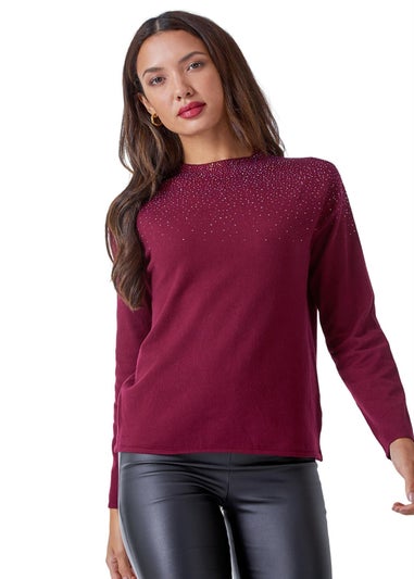 Roman Bordeaux Diamante Long Sleeve Jumper