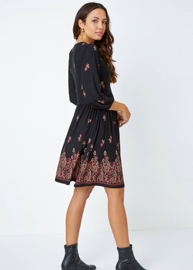 Roman Copper Paisley Border Print Jersey Dress