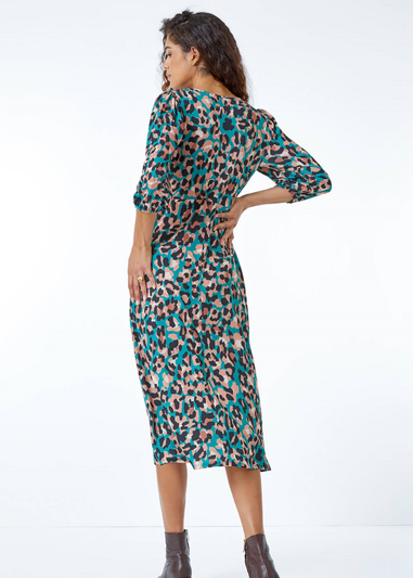 Roman Green Leopard Print Midi Dress