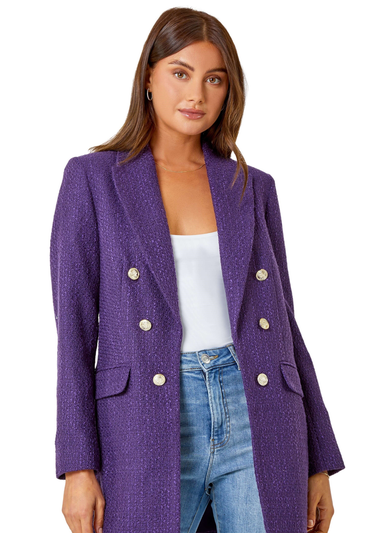 Roman Purple Tailored Longline Boucle Jacket