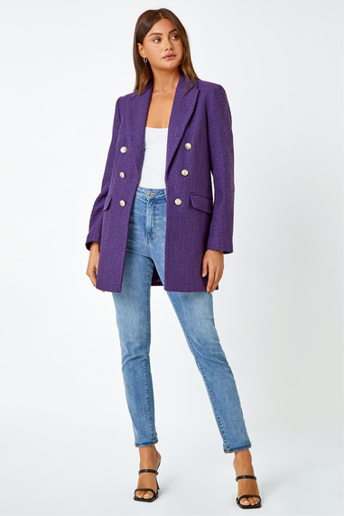 Roman Purple Tailored Longline Boucle Jacket