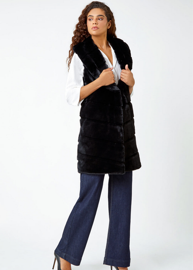 Roman Black  Faux Fur Longline Gilet