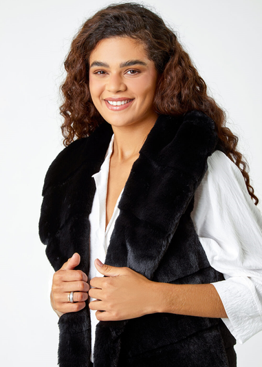 Roman Black  Faux Fur Longline Gilet