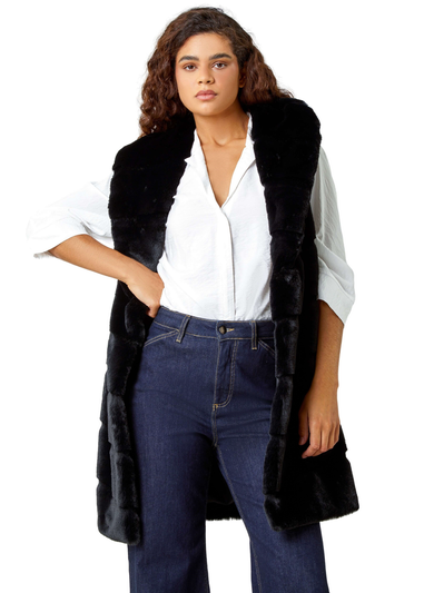 Roman Black  Faux Fur Longline Gilet