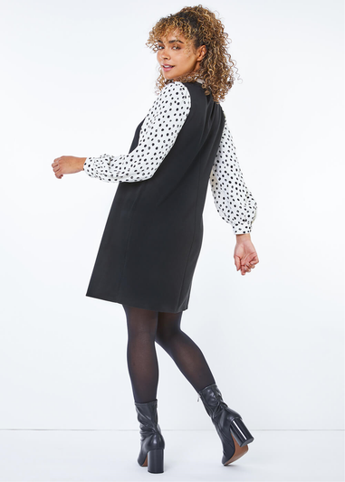 Roman Petite Black 2 in 1 Pinafore Dress with Shirt